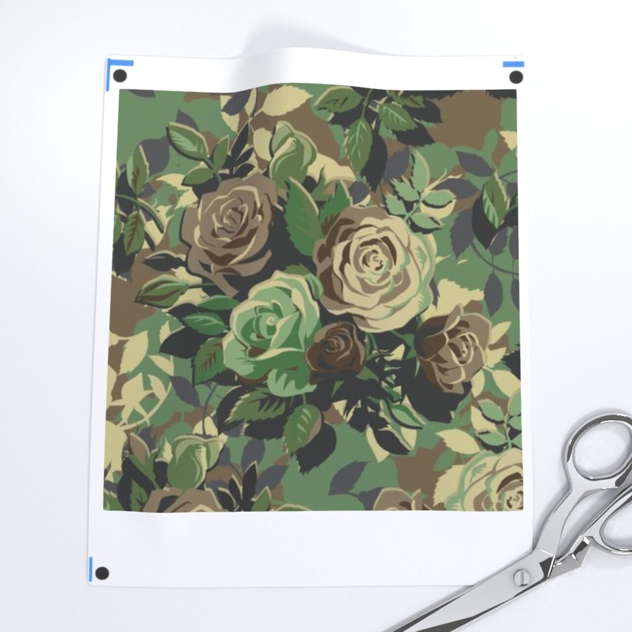 Camo Rose Green Flowers Leaves Brown Custom Printed Fabric by Spoonflower Various Fabrics by the Yard or Fat Quarter